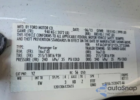 2013 Ford Focus Se z USA, uszkodzony, nr VIN 1FADP3F21DL373386